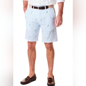CHARLESTON THREADS Men's Blue Stripe Embroidered Surfers Seersucker Shorts